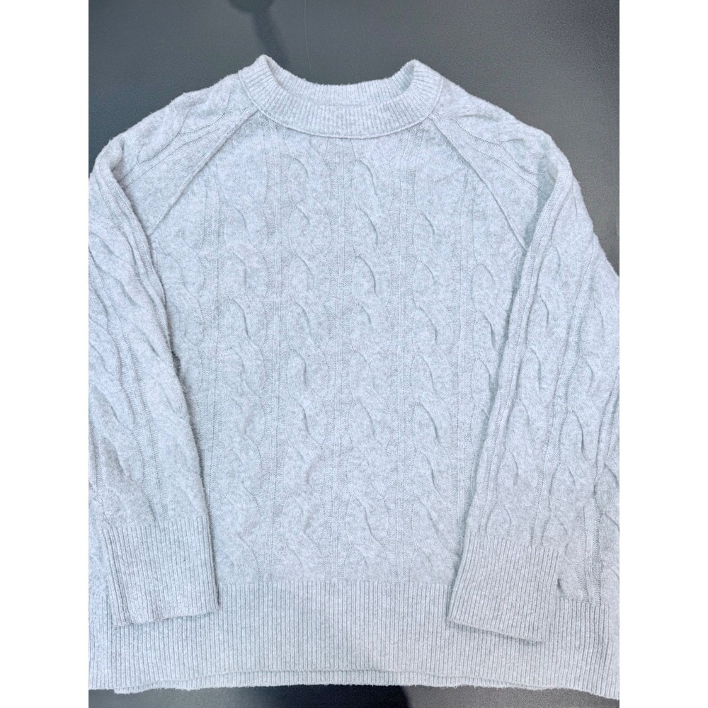 Aerie Womens XL Gray Cable Knit Raglan‎ Sleeve Crew Neck Pullover Sweater